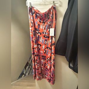 Lularoe Maxi Skirt NWT coral with purple and white feather design